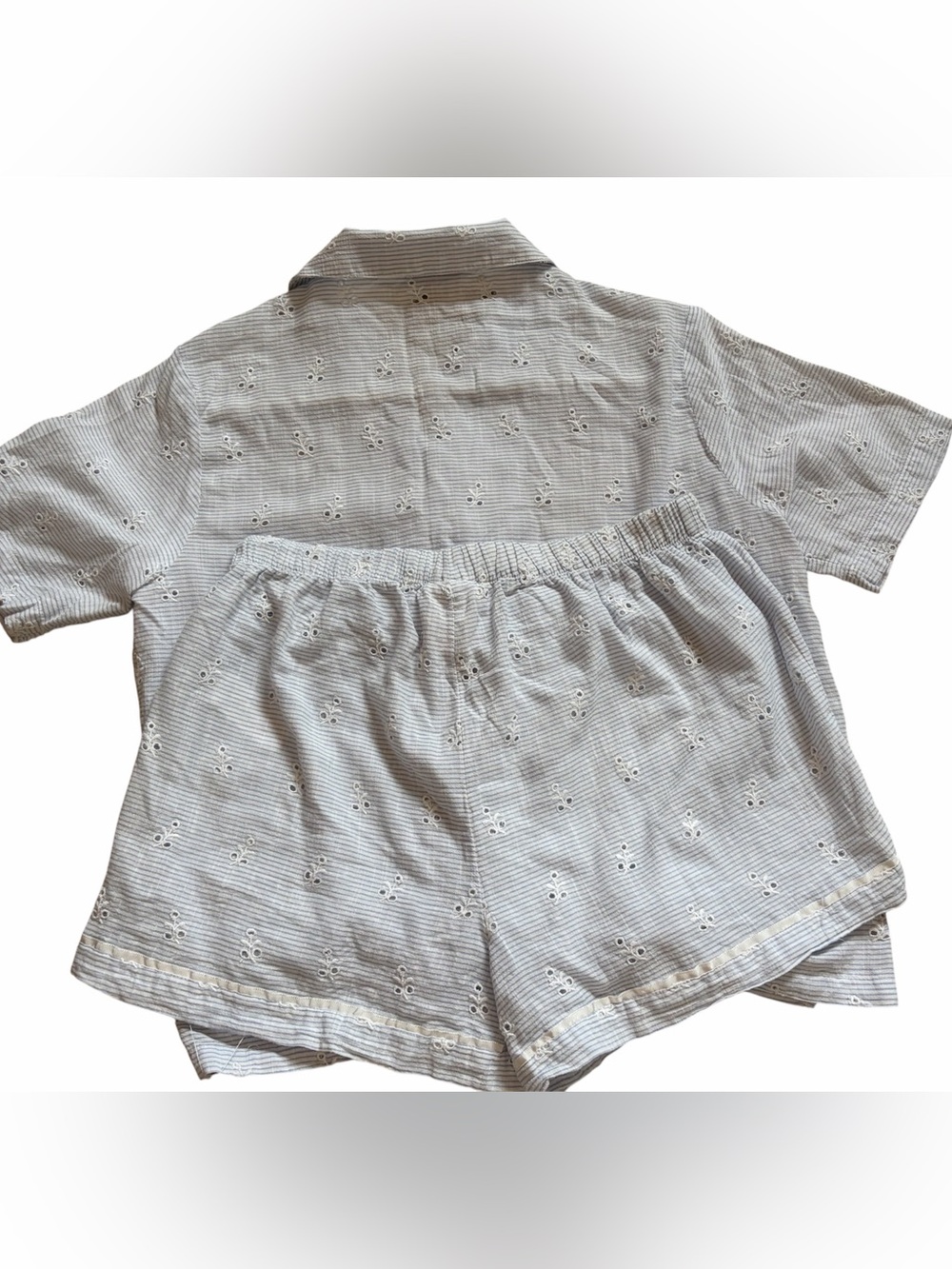 Rachel Ashwell Cotton Light Blue Striped Eyelet Pajama Set - Picture 5 of 8